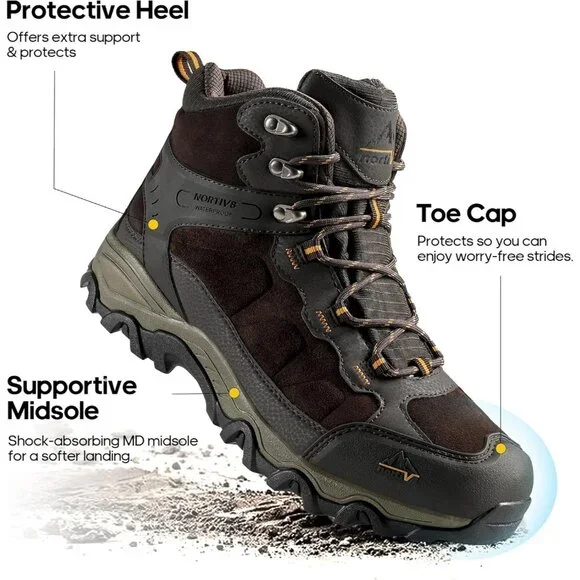 NORTIV 8 Men's Waterproof Hiking Boots Mid Trekking Mountaineering Shoes Brown - Picture 6 of 6